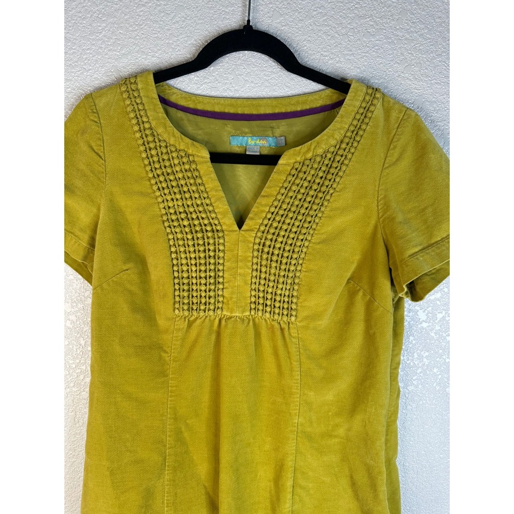 Boden Women's Mustard Yellow Embroidered Velveteen Shift Dress Size 8 - Picture 3 of 7